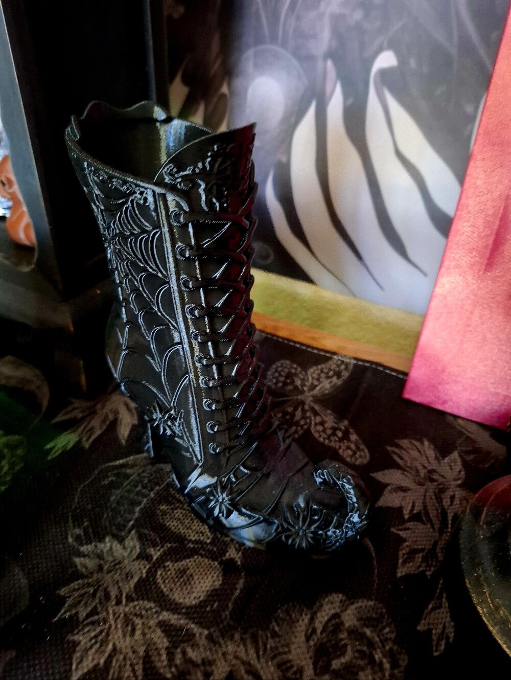 Black Gothic Lace-Up Witches Boot Brand New